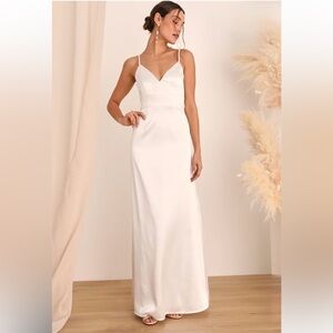 Lulu's Ready For Forever White Satin Pearl Back Maxi Wedding Dress Sold out!
